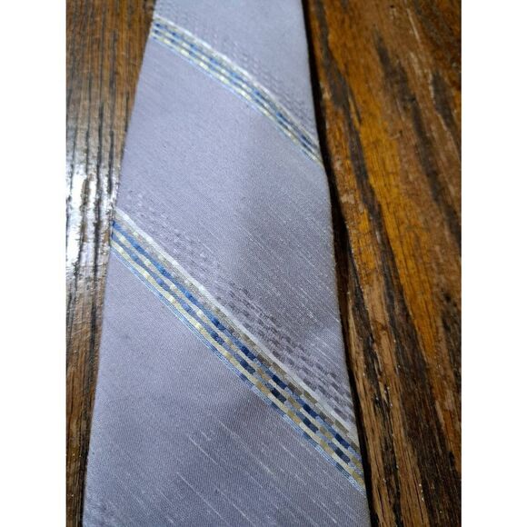 London Fog Mens Dress Neck Tie Purple Grey Blue Tan White - Picture 3 of 4